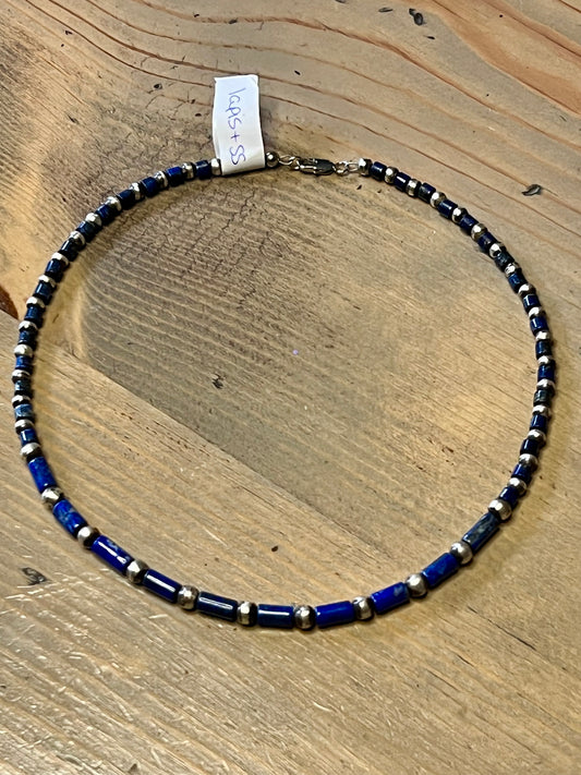 Sterling Silver Pearls with Lapis Beads Necklace