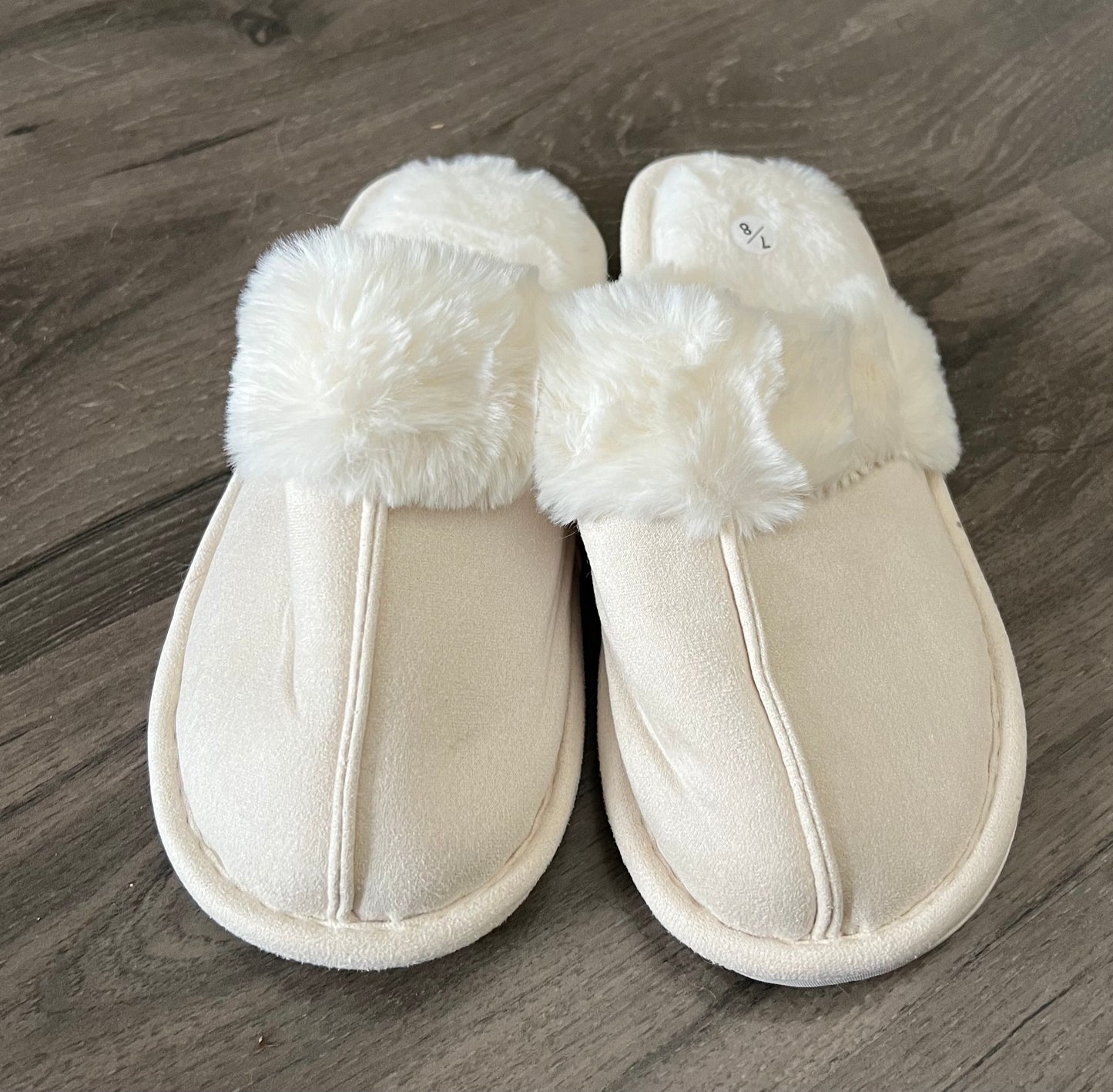 Suedette Fur Trim Slide Slippers