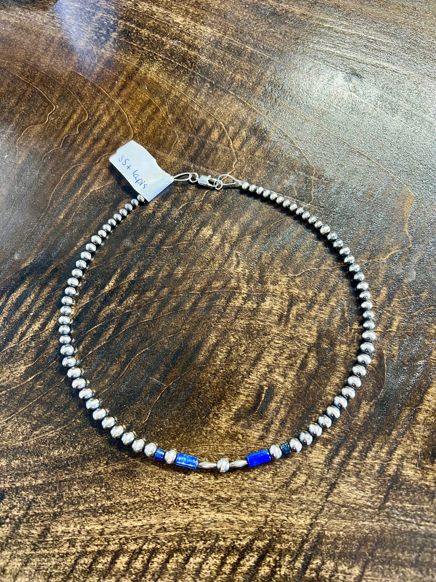Sterling Silver Pearl with Lapis Beads