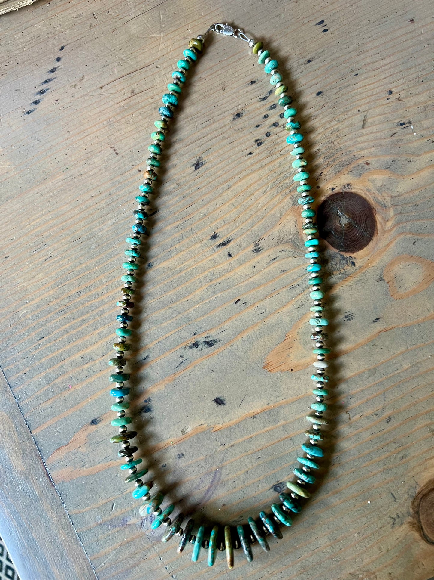 24” Graduated Turquoise Disk Beads with 4mm Sterling Pearl Necklace