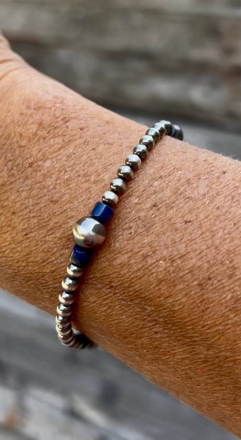 Lapis and Sterling Pearl Bracelet