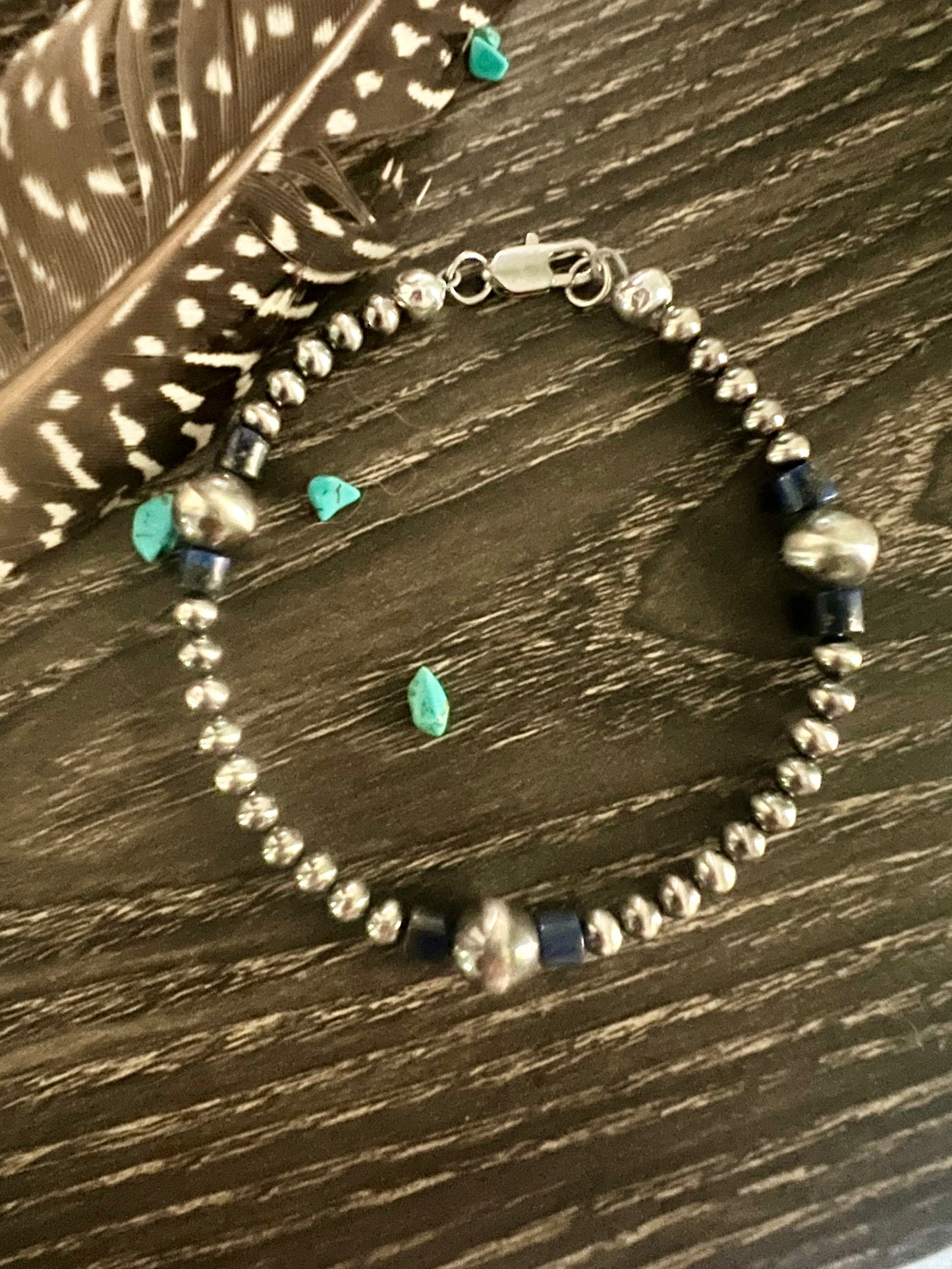 Lapis and Sterling Pearl Bracelet