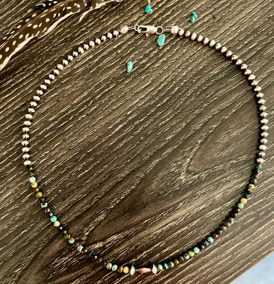 4mm Sterling Pearl Necklace with Turquoise Ombré