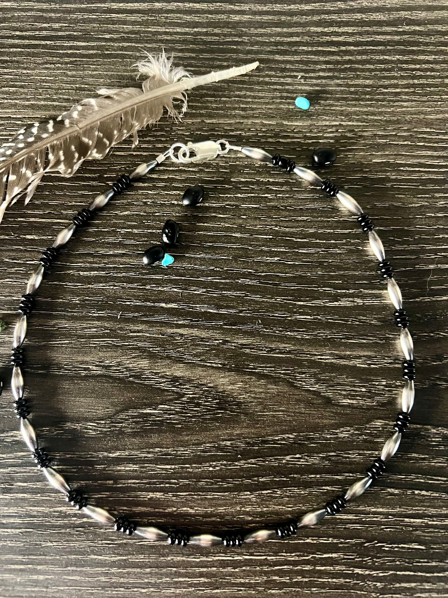 Sterling Torpedo Pearl with Onyx Necklace