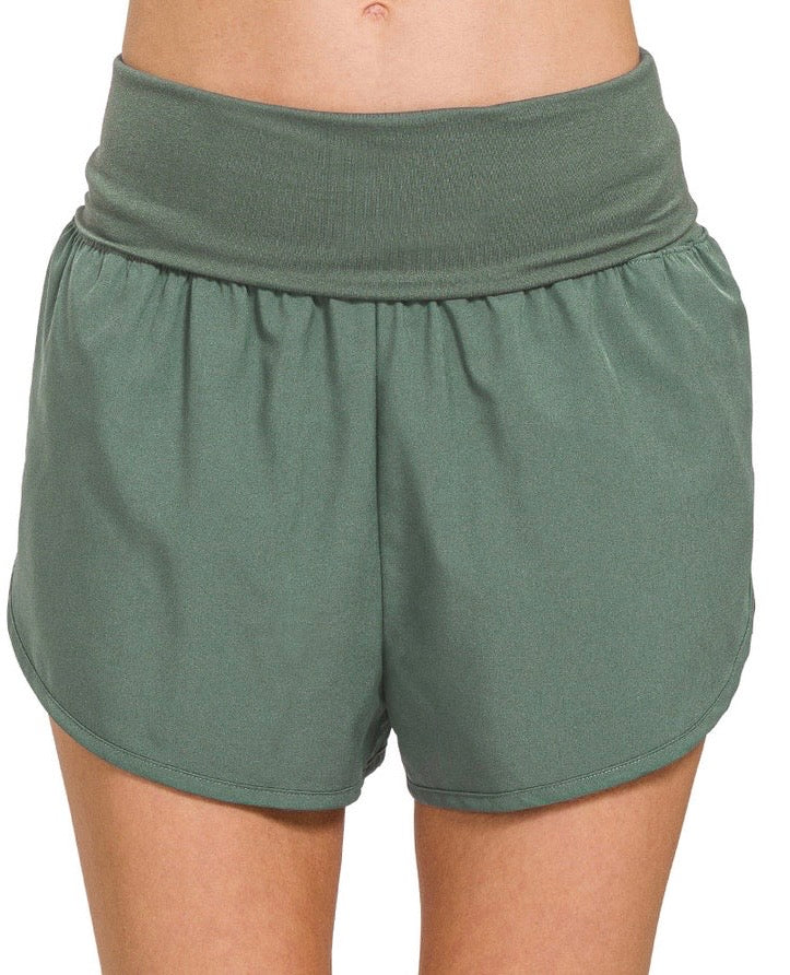High Wasted Fold Over Running Shorts