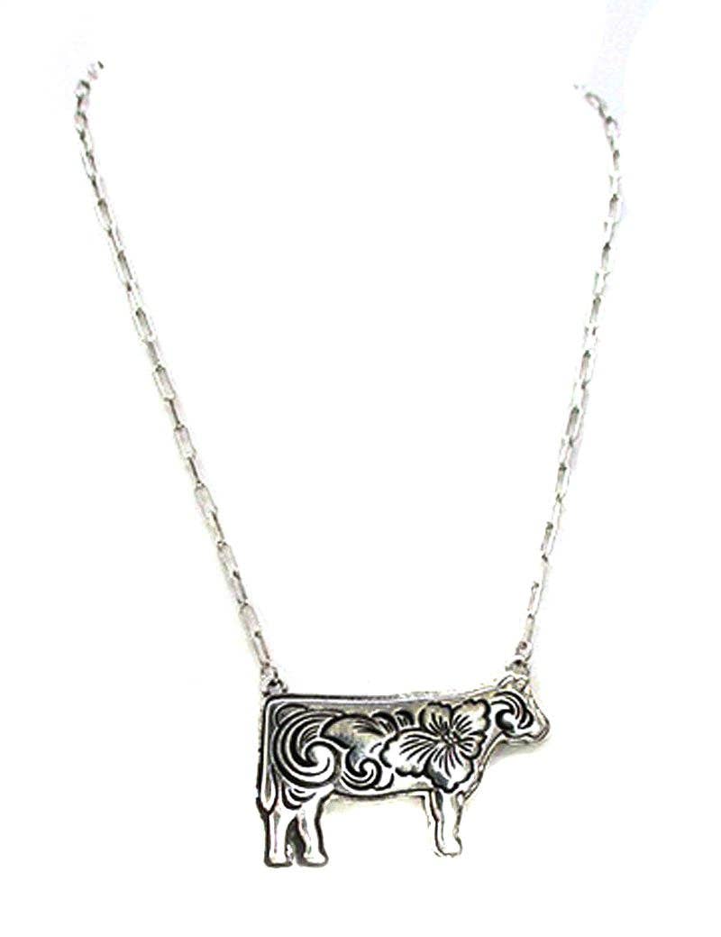Western Etched Cow Necklace