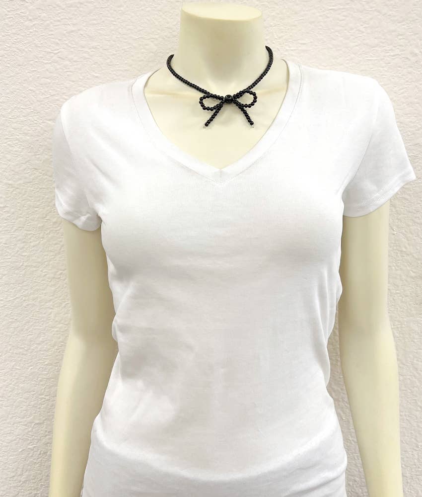 739576, Handmade 15" 4mm Coated Black Bow Necklace