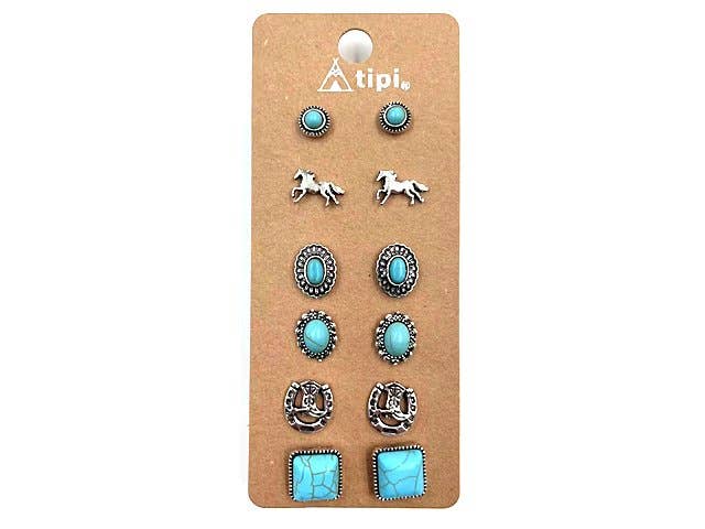 Western 6 Pair Dainty Post Earring Set