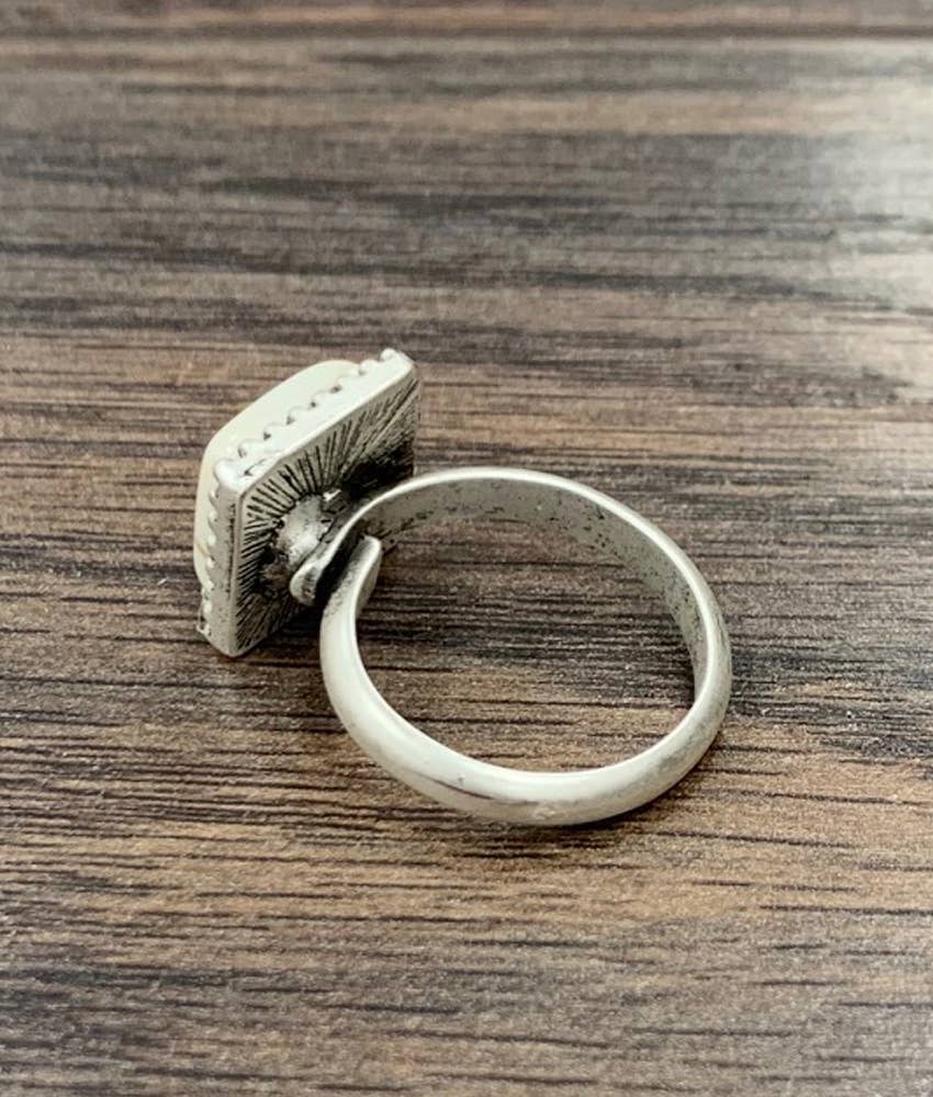 750316, 10mm Square White Turquoise Adjustable Rings