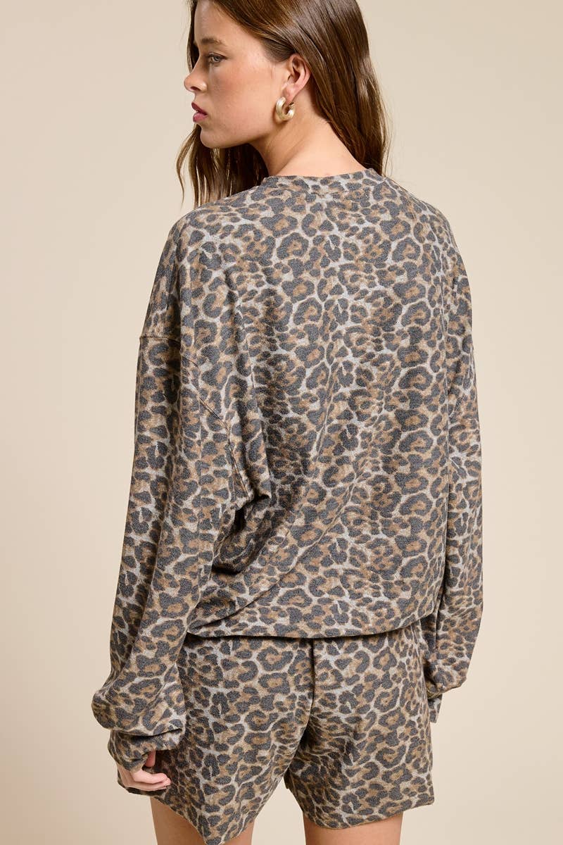 RELAXED FRENCH TERRY L/S TEE WITH PUFFED SLEEVES
