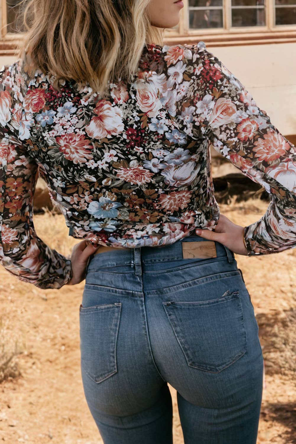 Floral Long Sleeve High Neck Sheath Mesh Shirt