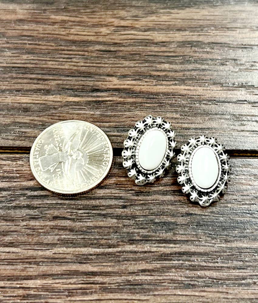 723771, 10mm Oval White Turquoise Stud Earrings