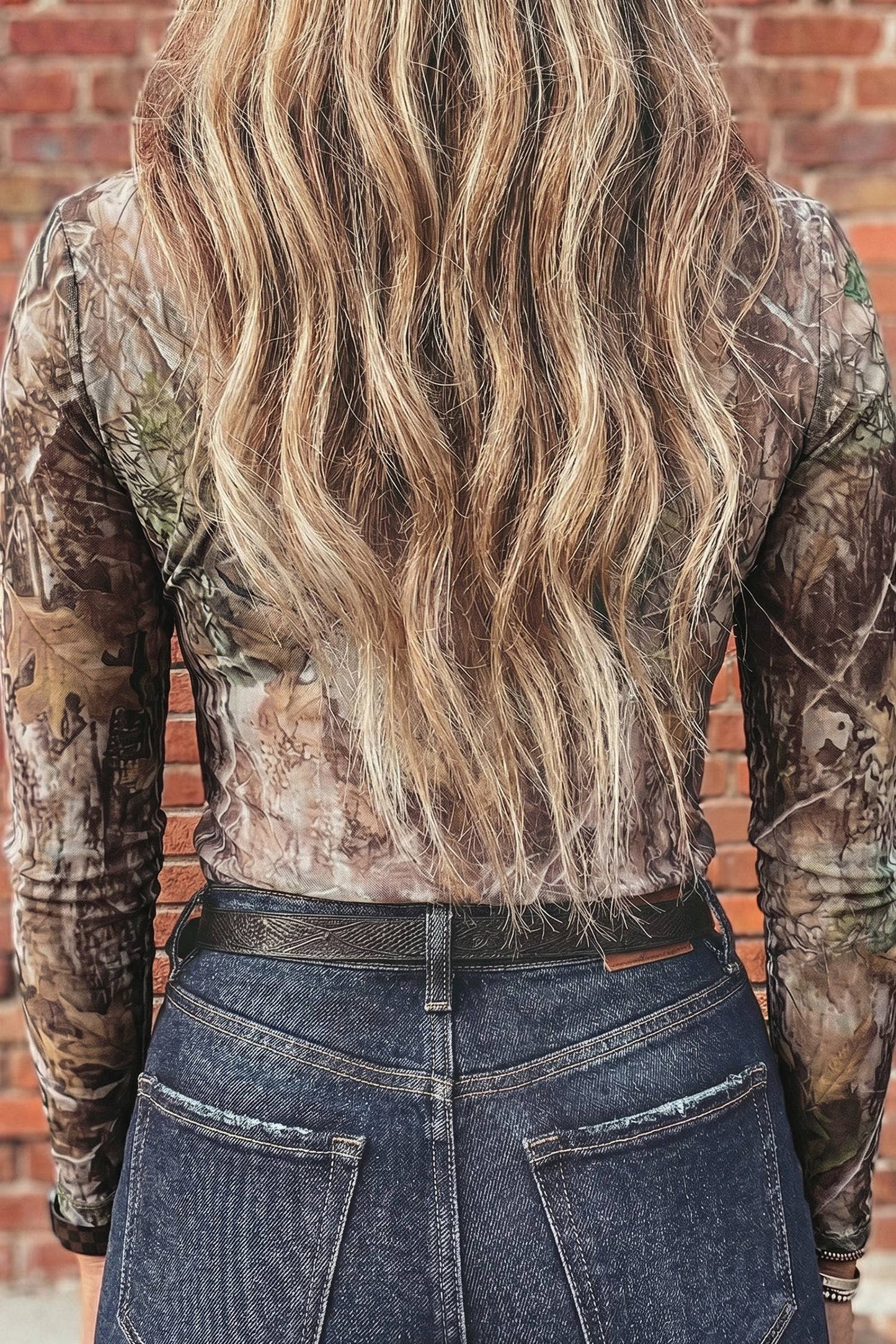 Camo Print Slim Fit Mesh Mock Neck Top (S-XL)