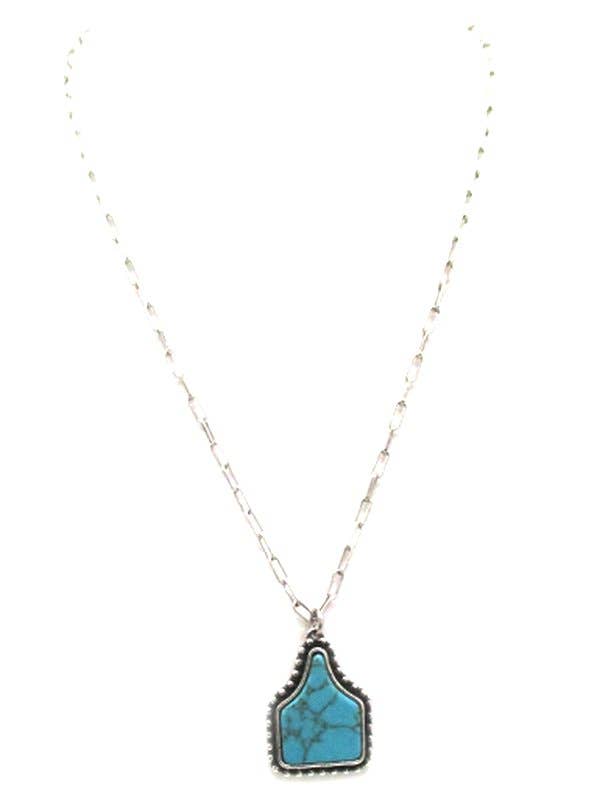 Western Turquoise Cattle Tag Necklace