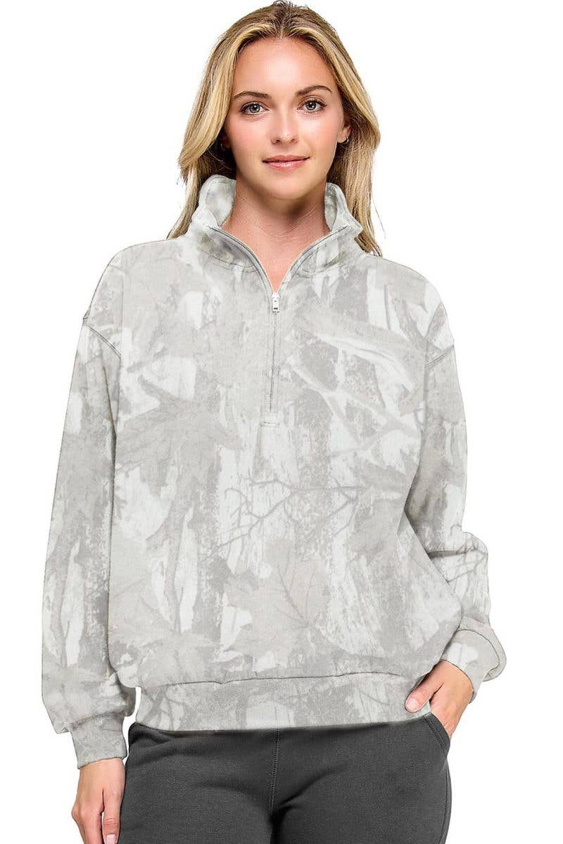 Fleece Camo Half Zip Up With Mock Neck Collar