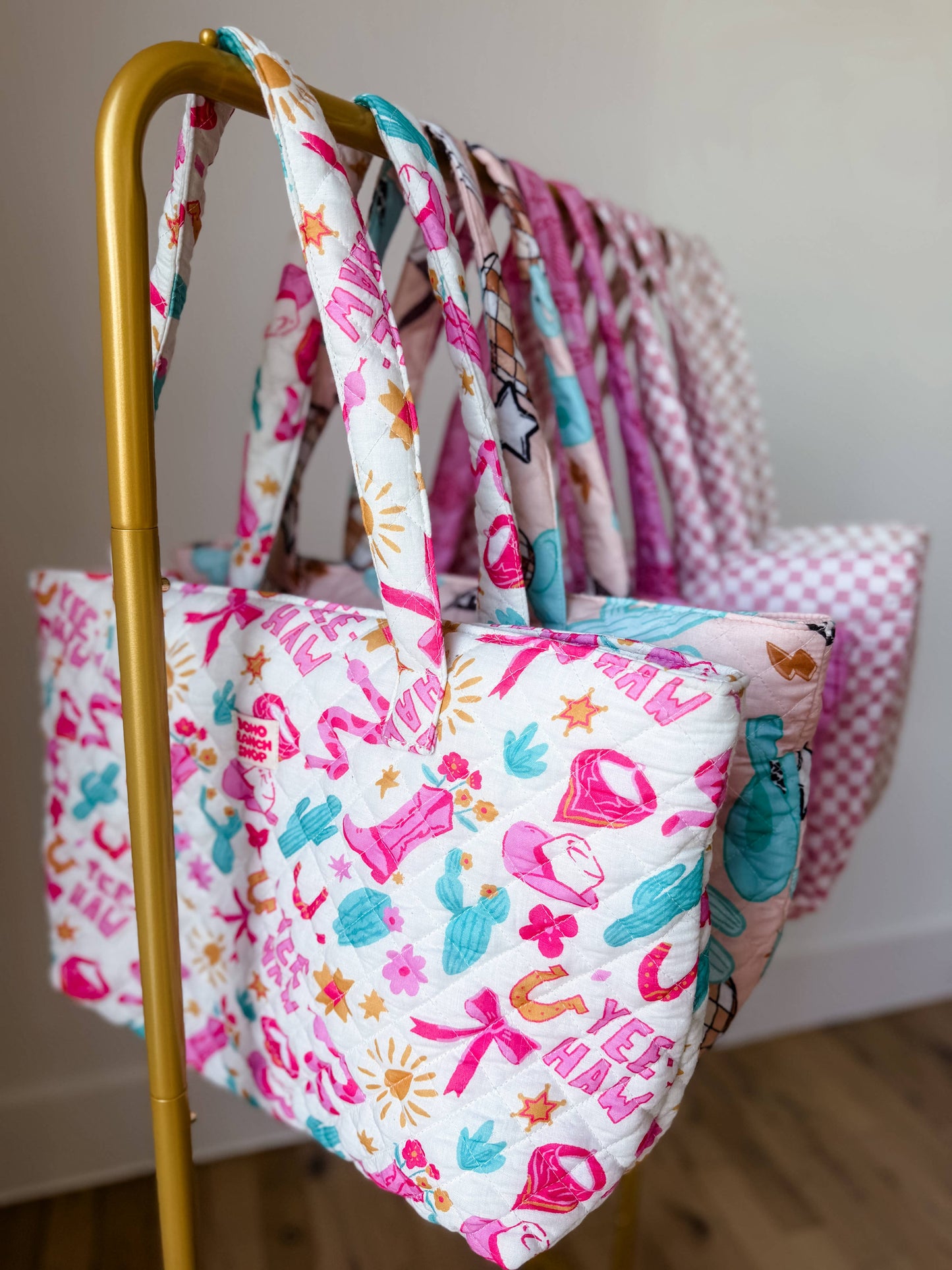 Western Print Everyday Carryall Tote Bag - Fabric Quilted
