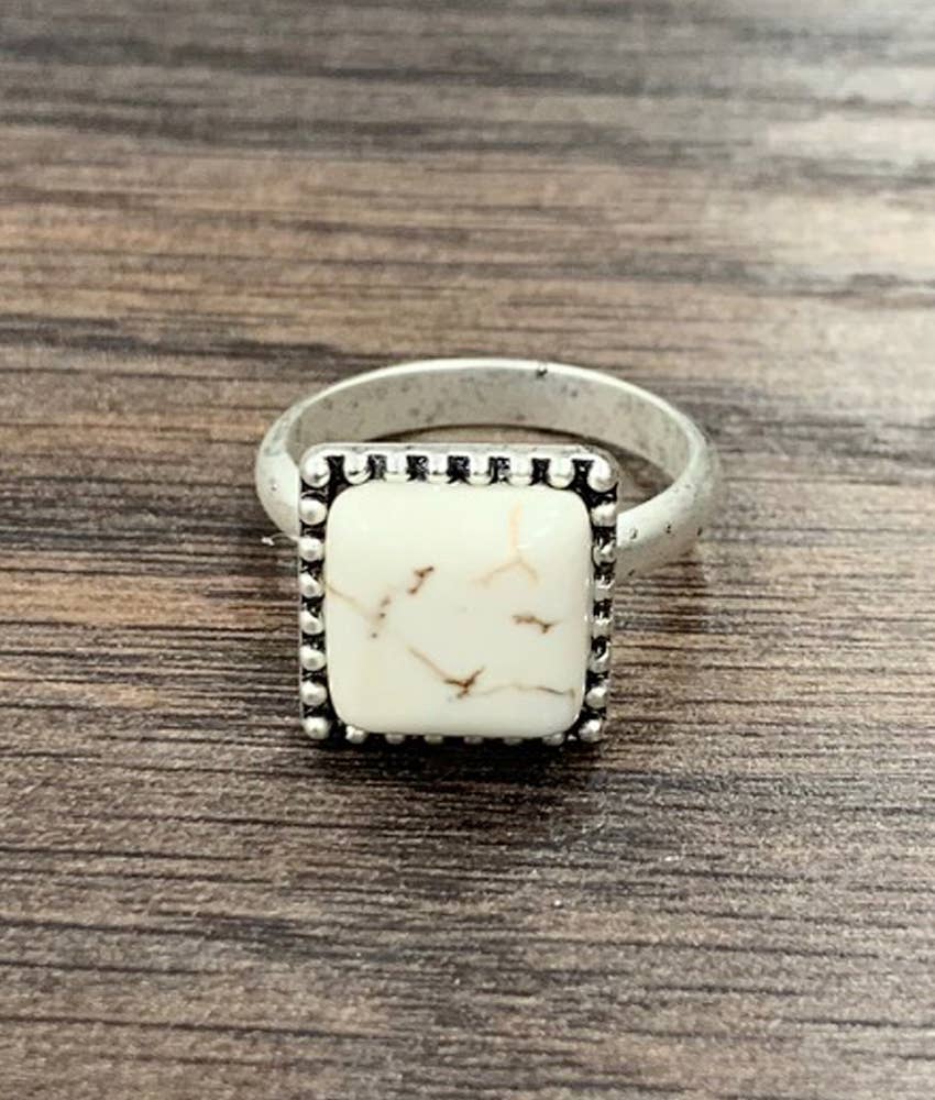 750316, 10mm Square White Turquoise Adjustable Rings