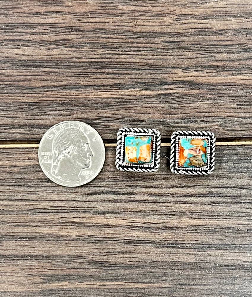 726345, 10mm Square Gemstone Stud Earrings