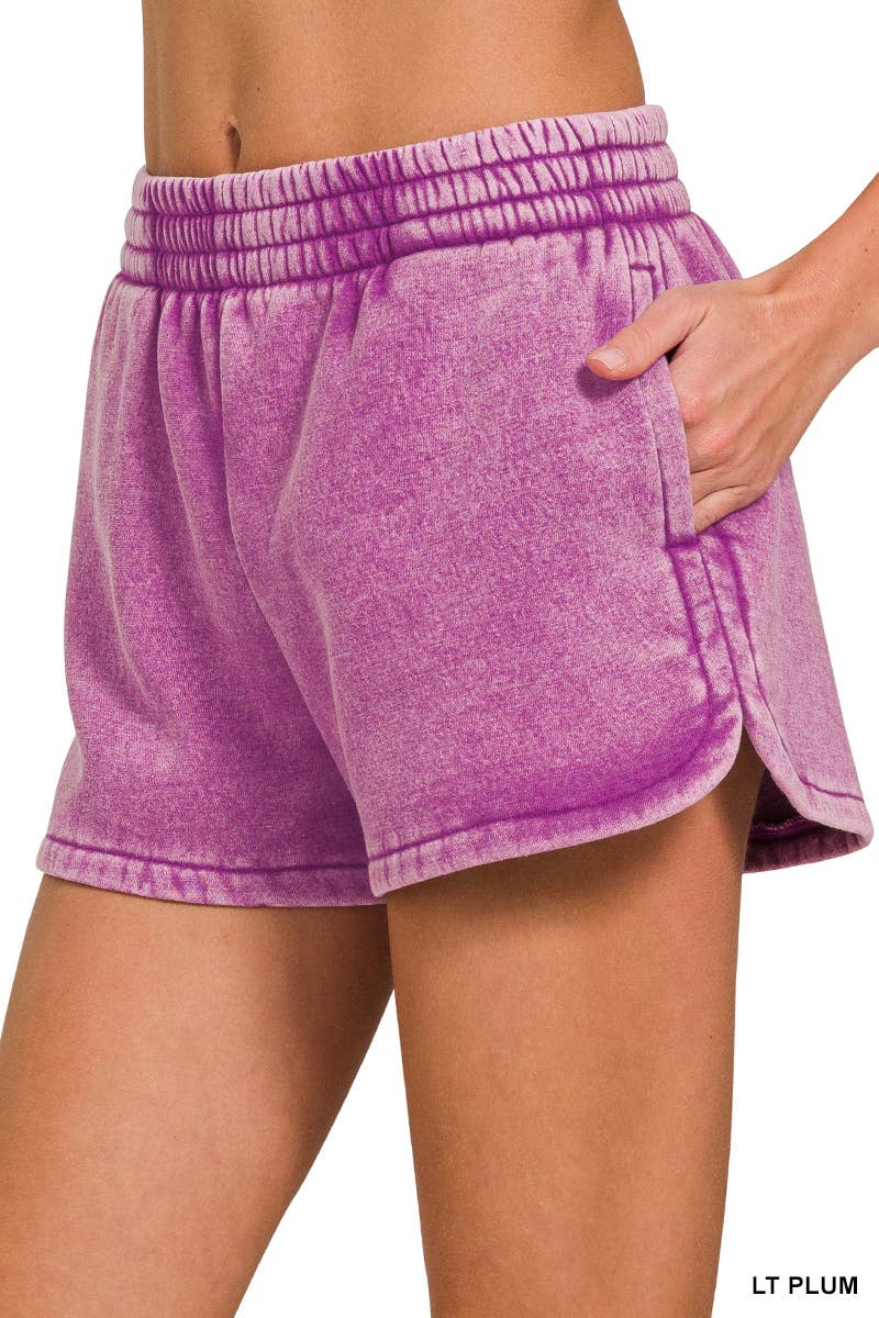 Acid Washed Elastic Waistband Dolphin Shorts