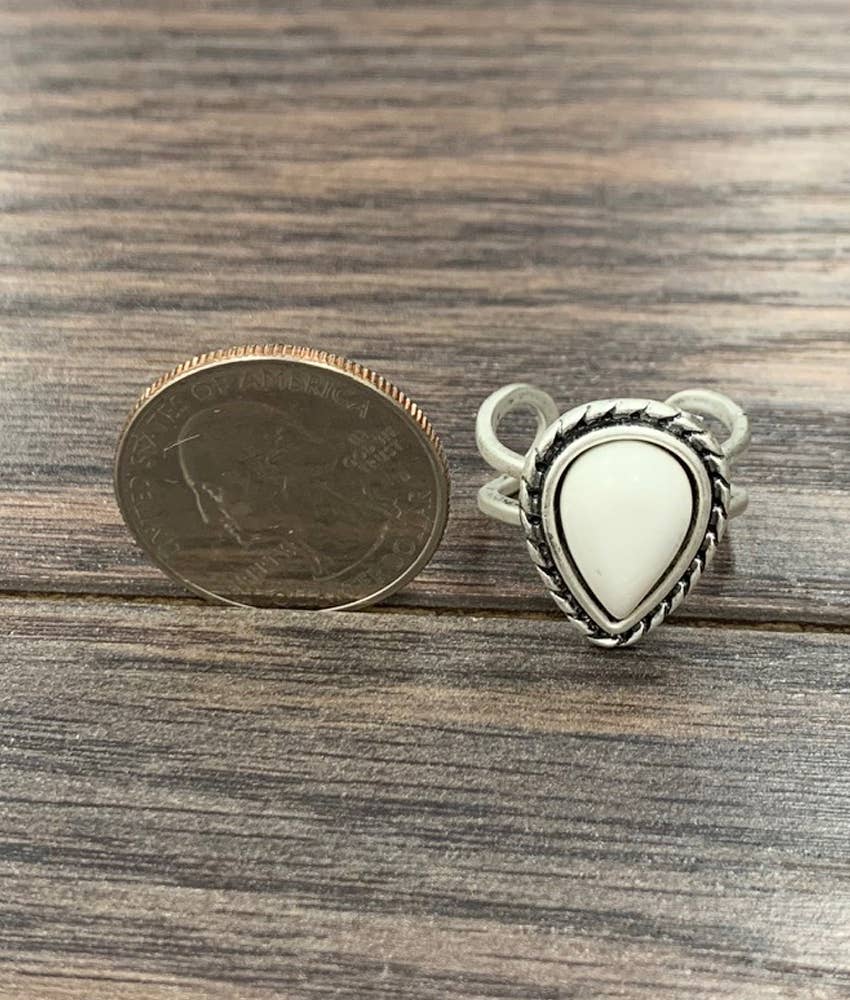 750303, Drop White Turquoise Adjustable Ring