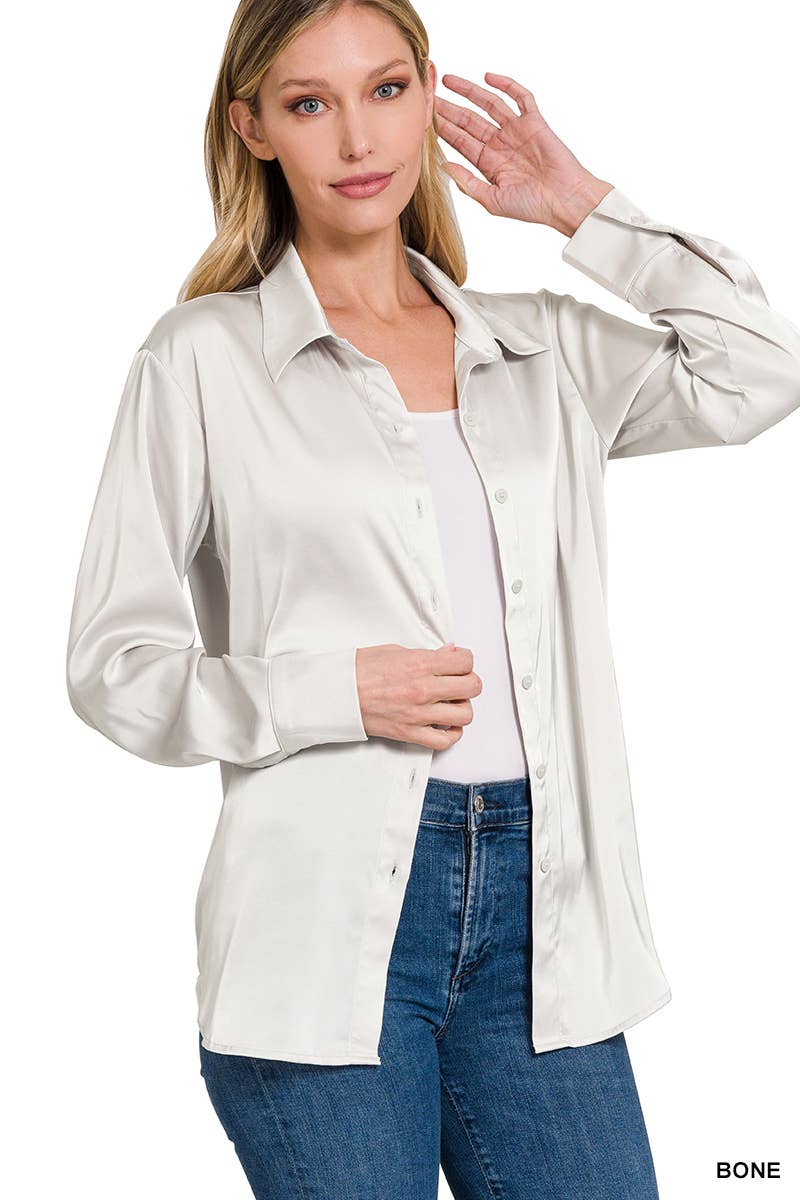 Satin Charmeuse Button Front Shirt