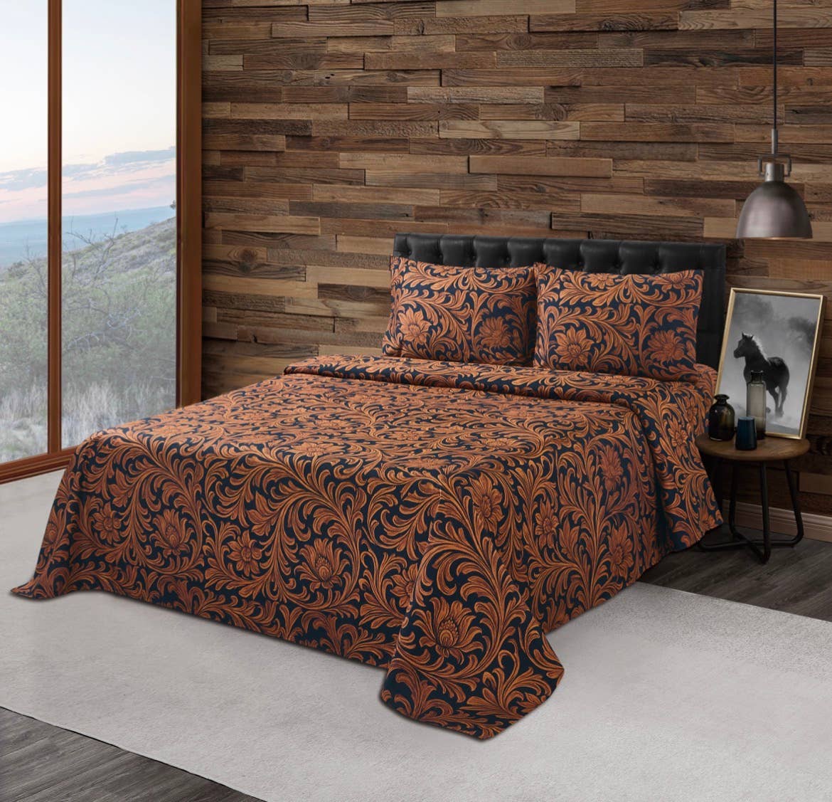 Tooled leather print western sheet set