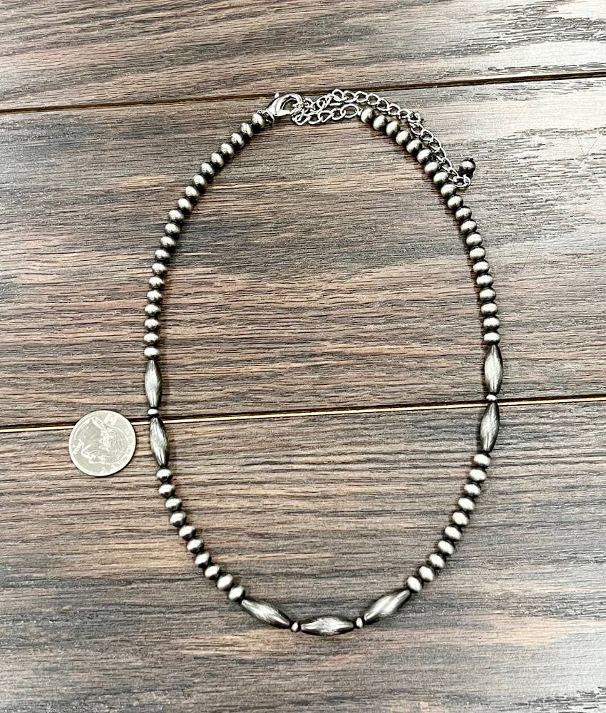739514, 19" Elongated, Round Navajo Bead Necklace
