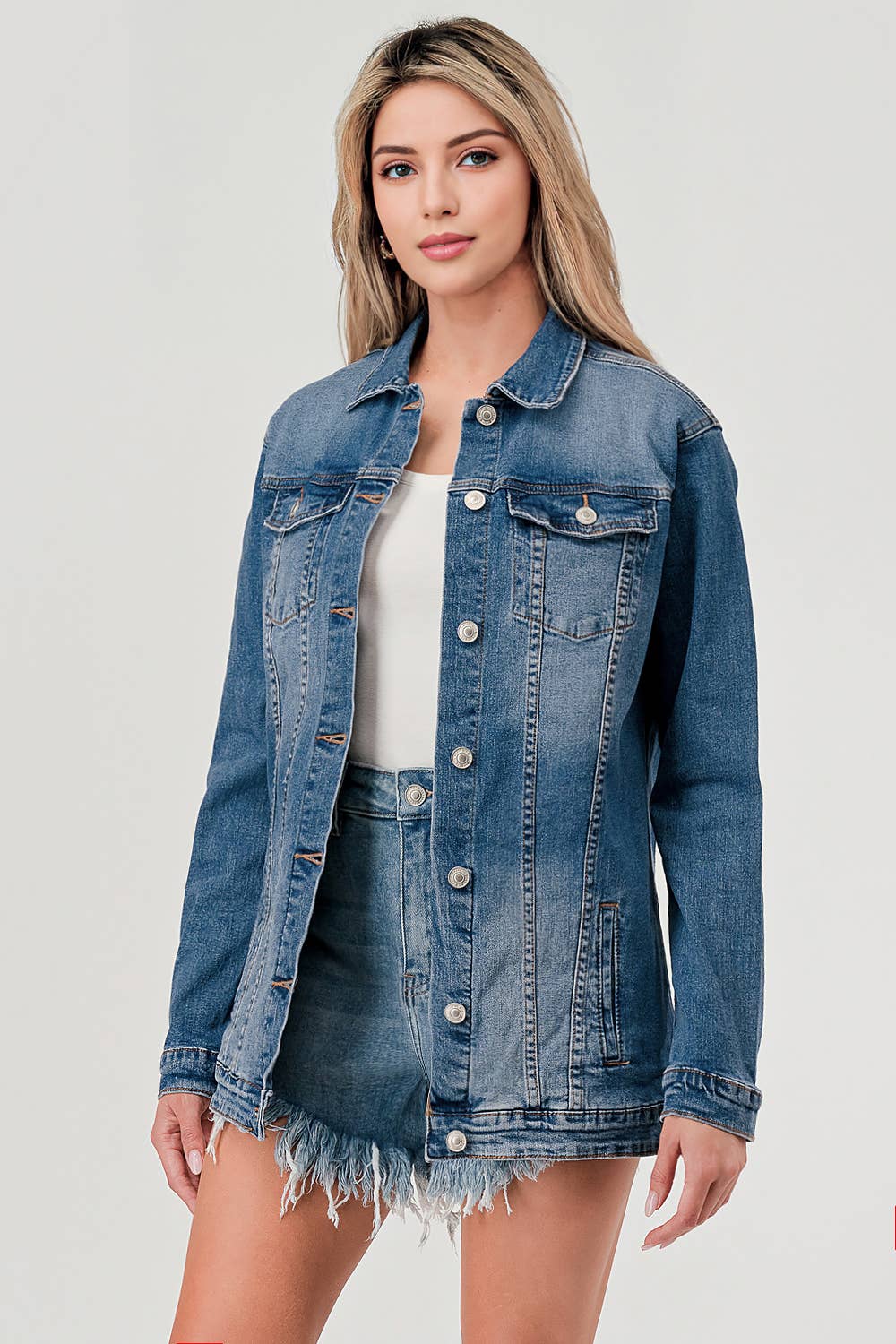 M7151J - MEDIUM WASH - LONG DENIM JACKET