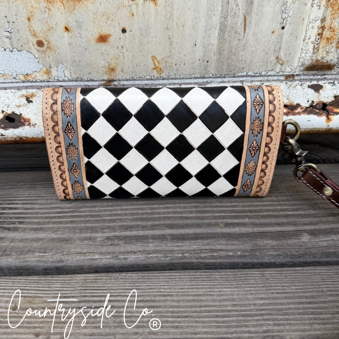 Zadie Checkered Tooled Leather Wallet