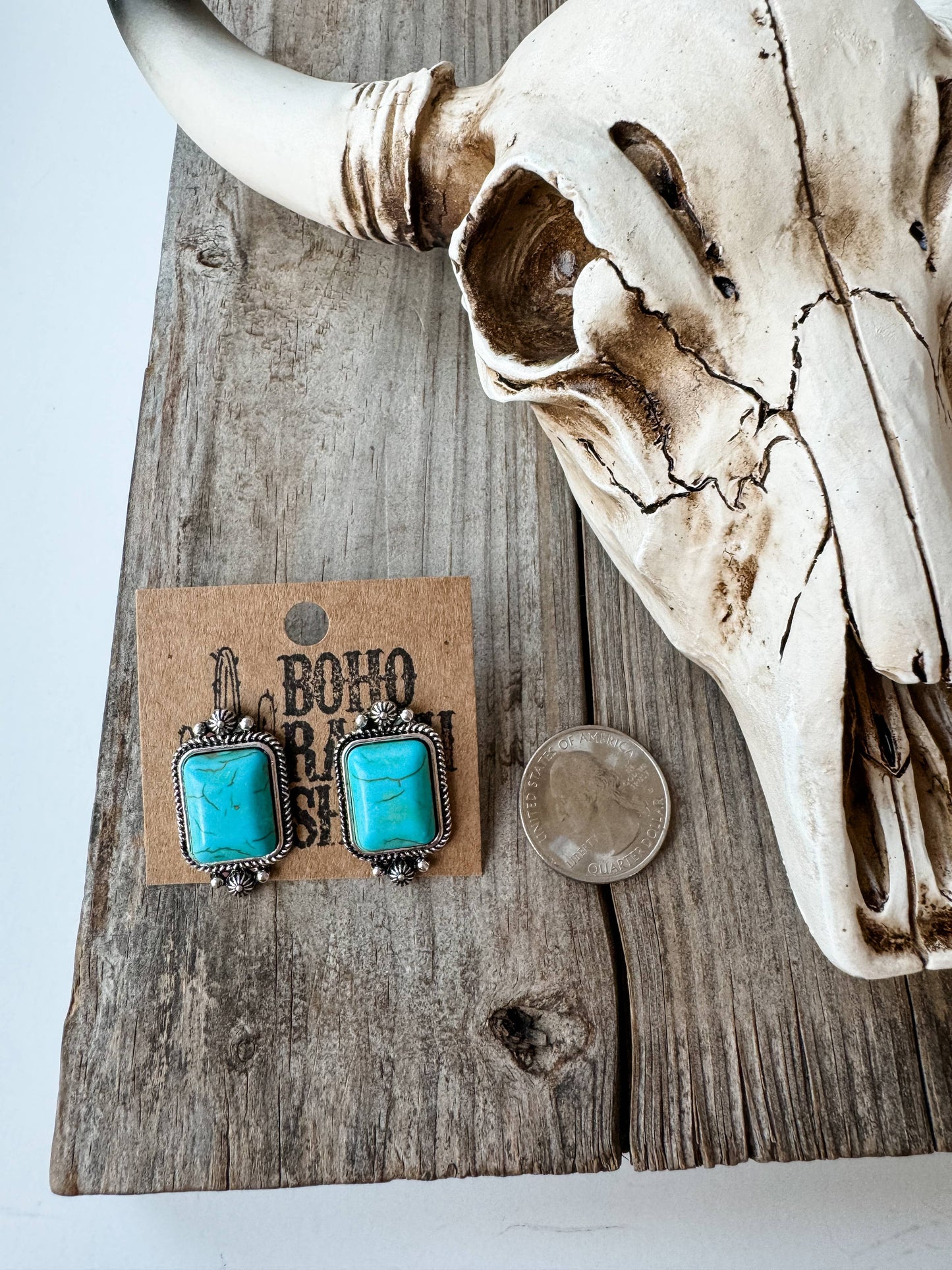 Western Rectangle Stone Studs Post Earrings