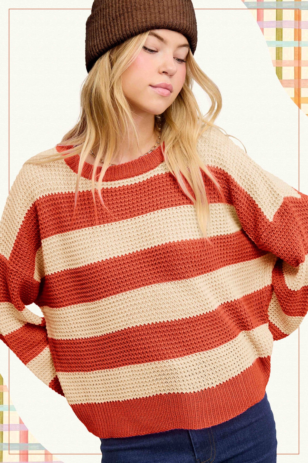 Loose Fit Striped Round Neck Long Sleeve Sweater