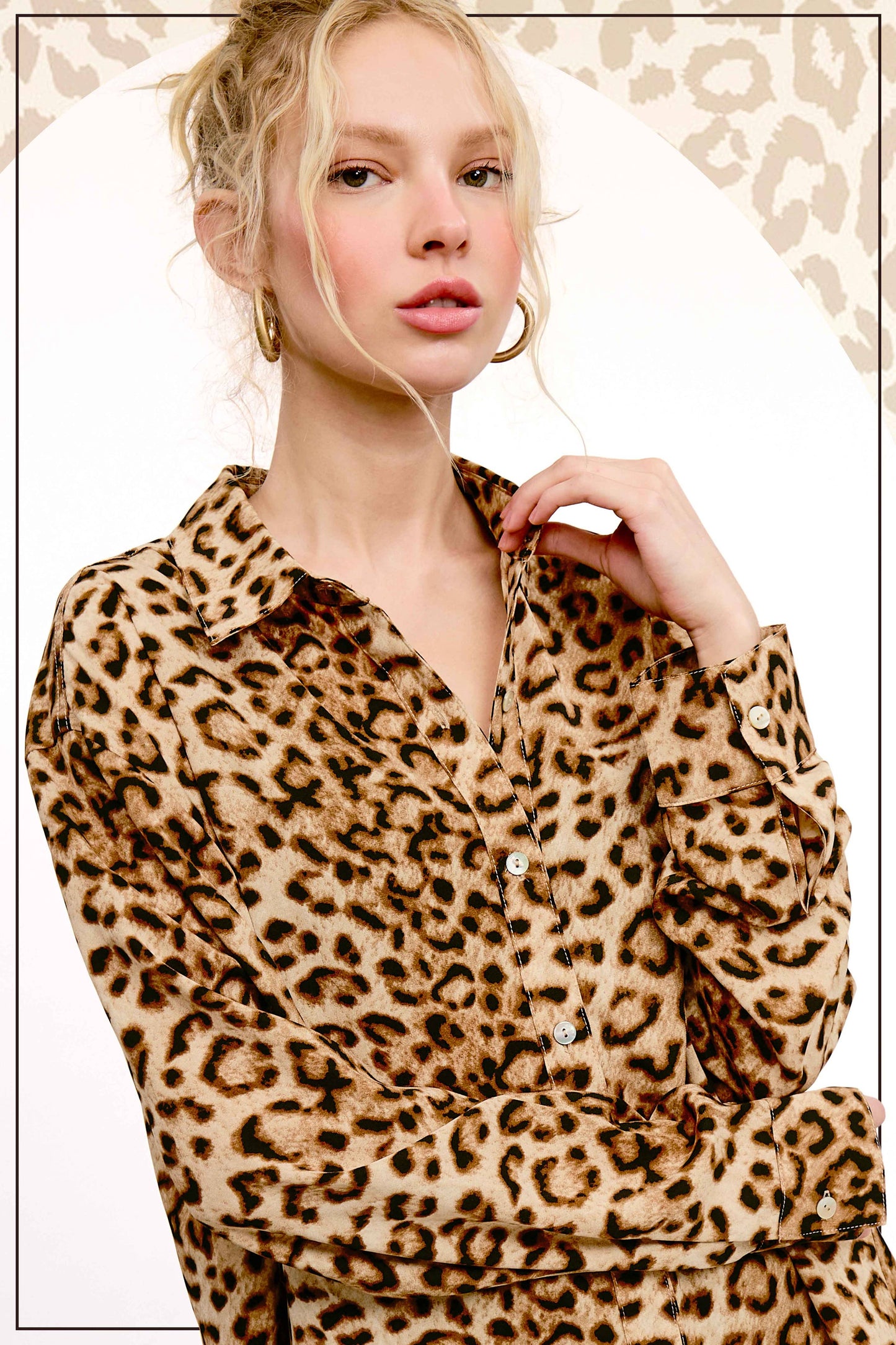 Leopard Printed Button Down Long Sleeve Shirt