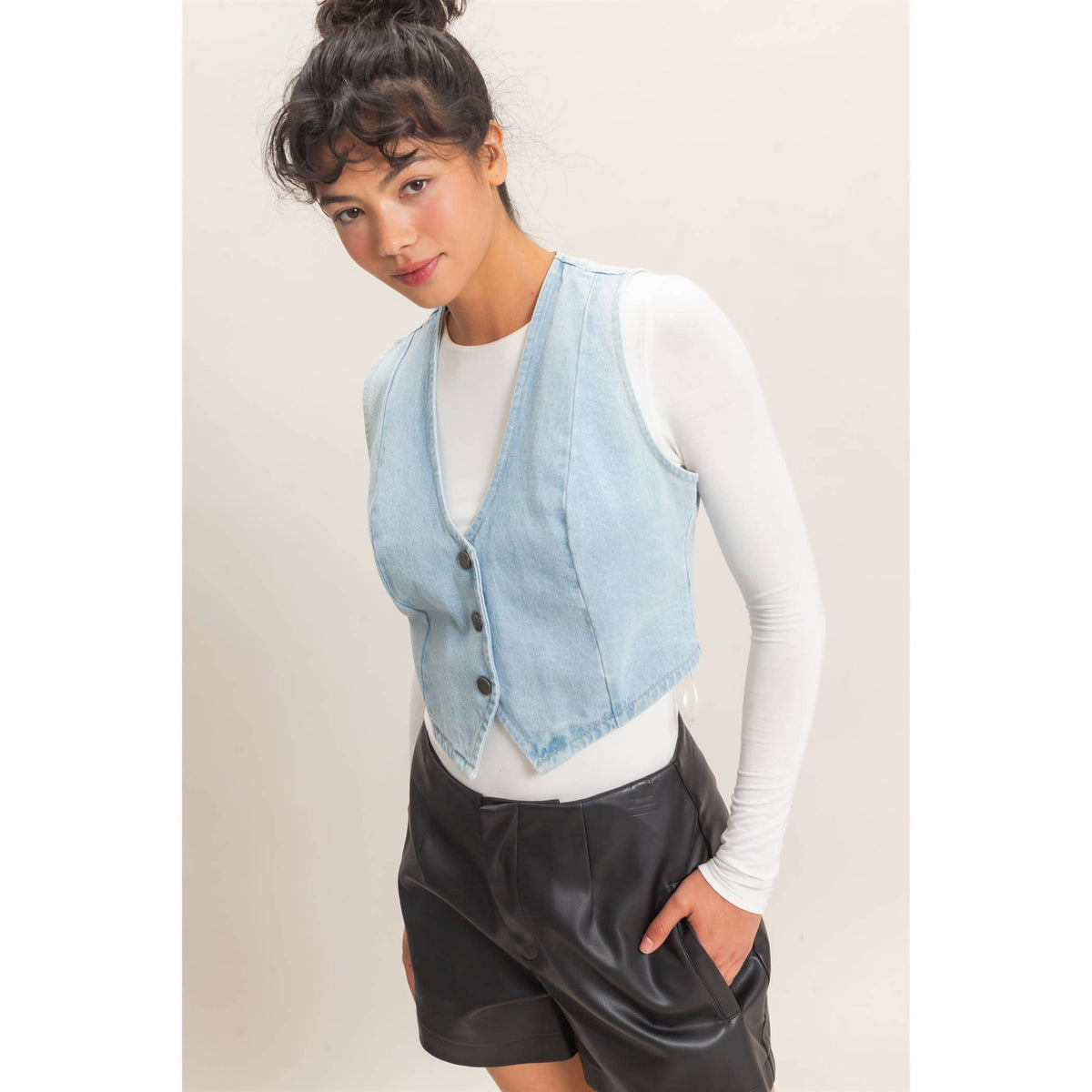 Buttoned Denim Vest
