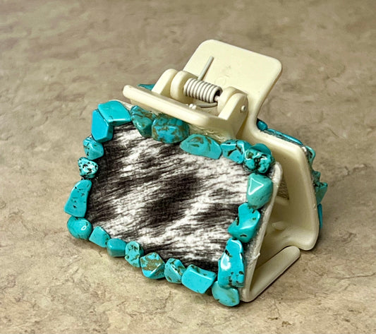 Turquoise and Faux Cowhide Clip