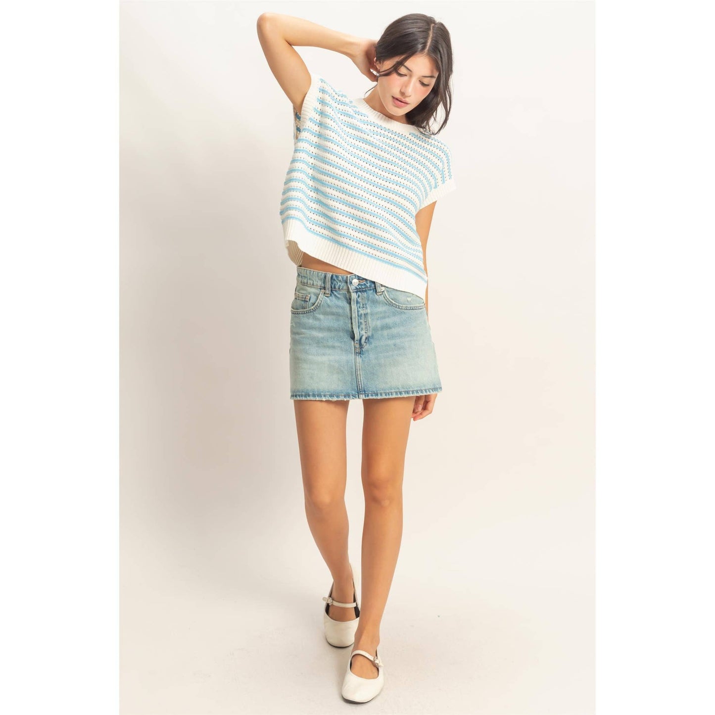 Striped Sleeveless Crew Neck Top