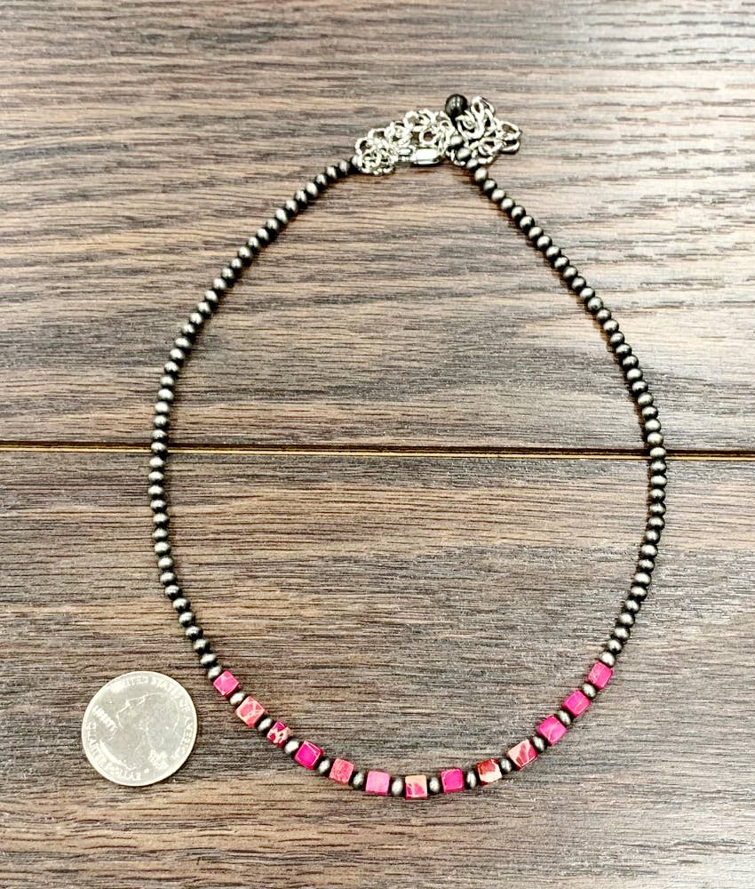 734202, Handmade 15" Navajo Square Gemstone Necklace