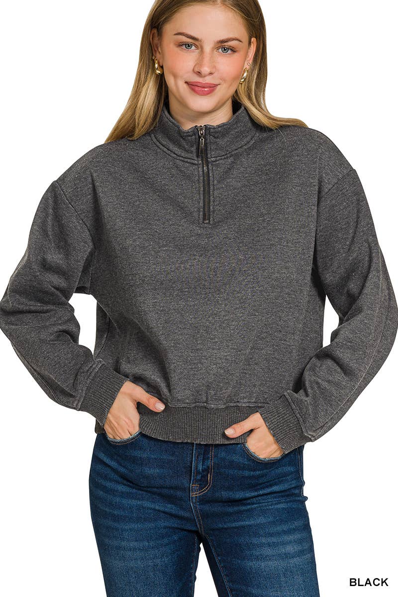 Acid Wash Fleece Half Zip Pullover