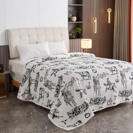Black & White Cowboys King Size Super Soft Plush Blanket