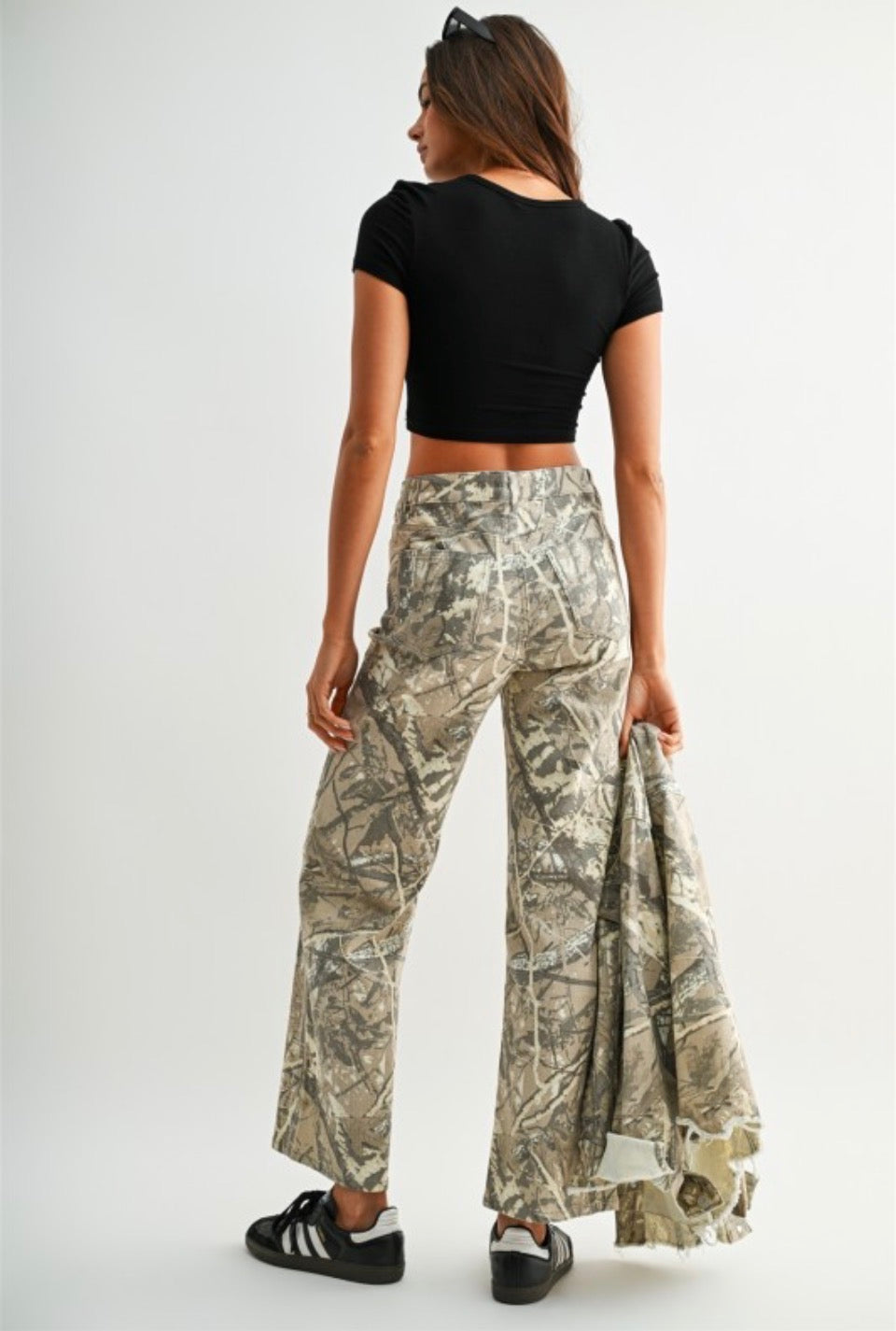 High Rise Wide Leg Crop Camo Jeans