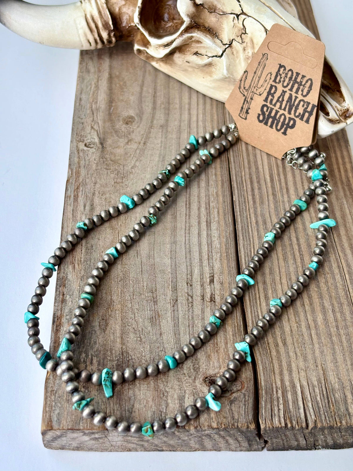 2 Layer Western Style Navajo Pearl Turquoise Stone Necklace