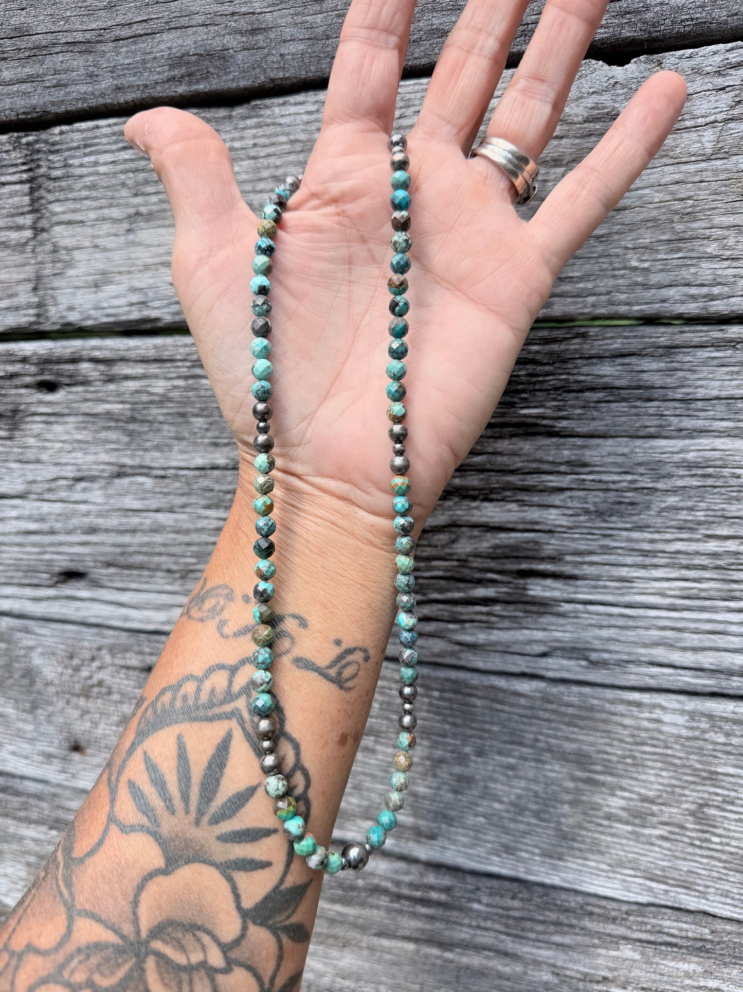 Sterling Pearl and Ombre’ Turquoise Necklace