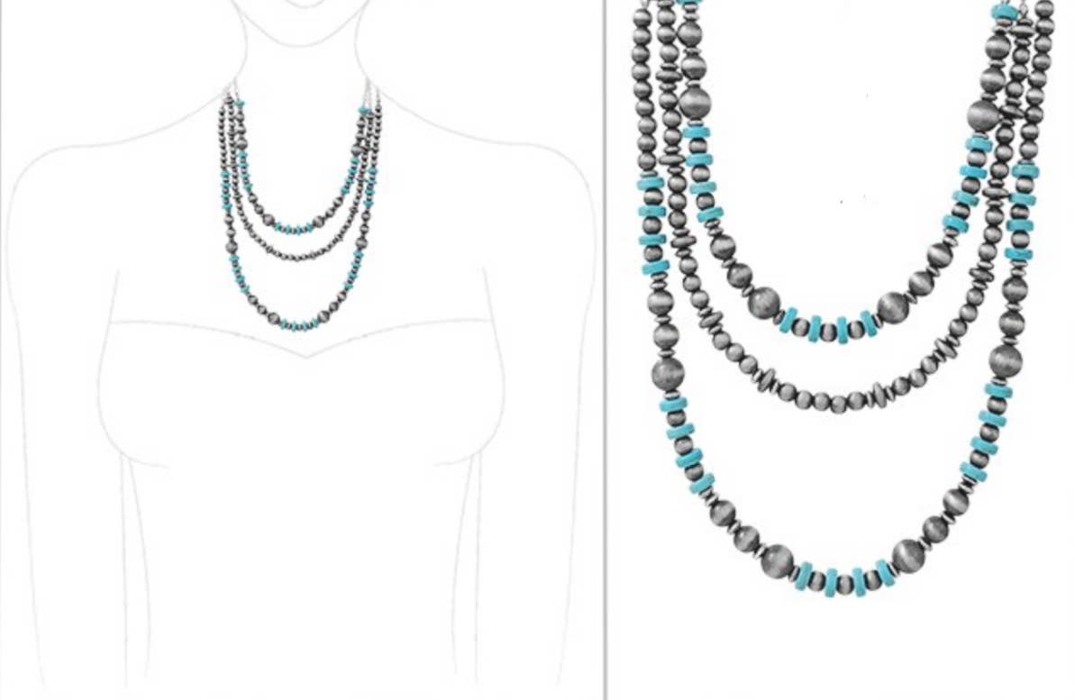 3 Layered Navajo Style Pearl and Bead Necklace
