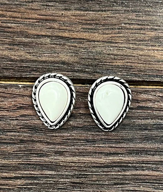 725422, Drop White Turquoise Stud Earrings