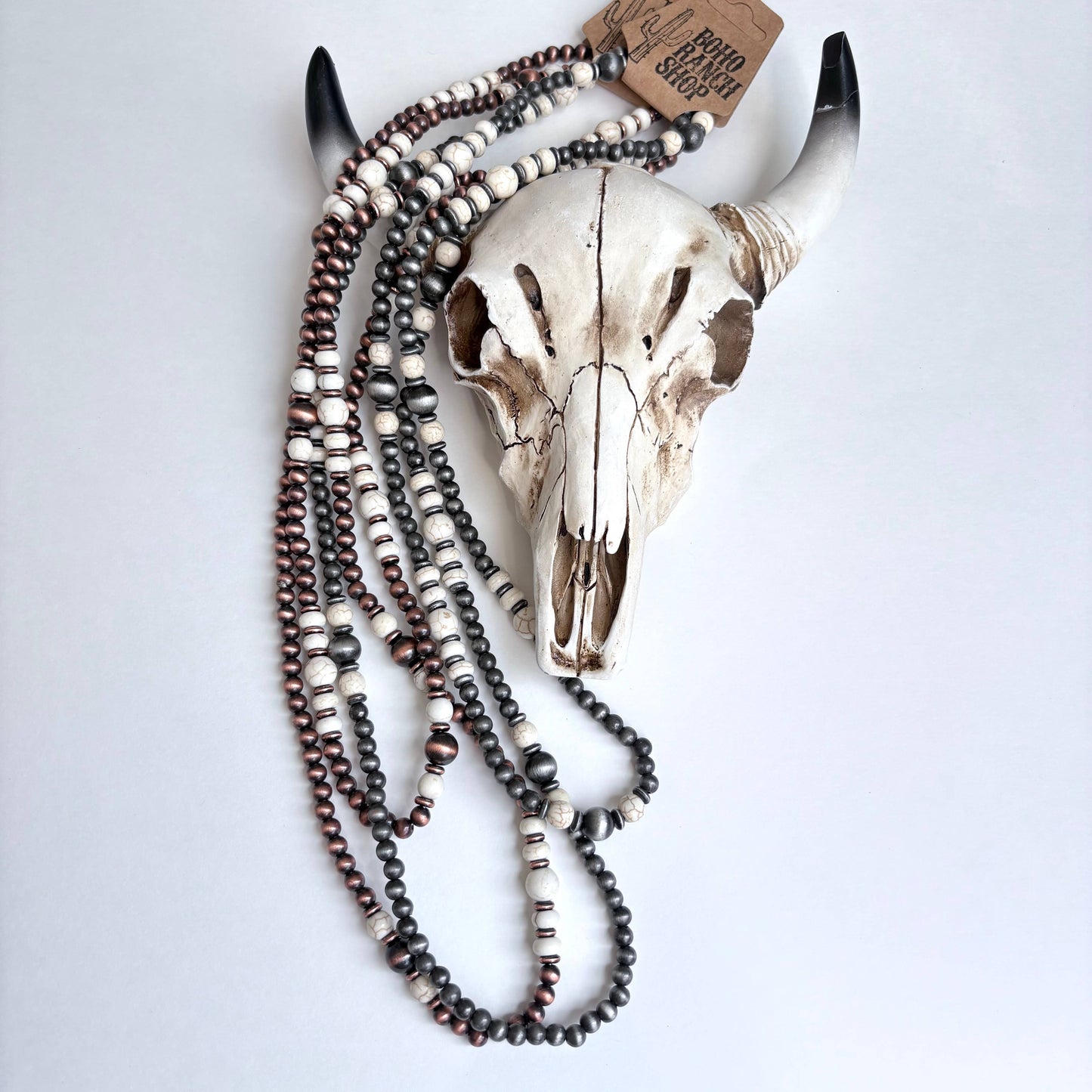 60″ Western Navajo Style Pearl & Stone Bead Long Necklace