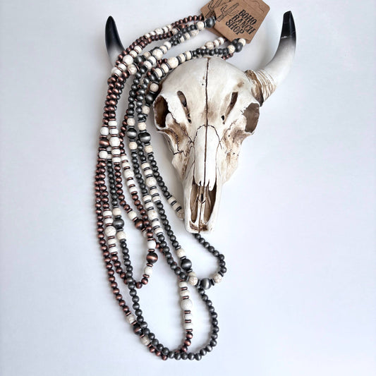 60″ Western Navajo Style Pearl & Stone Bead Long Necklace