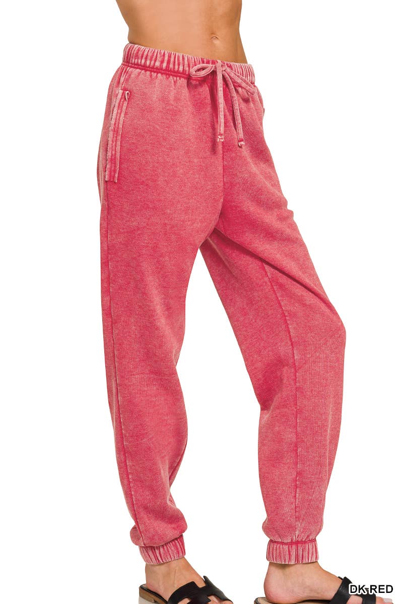 Acid Wash Fleece Sweatpants With Pockets