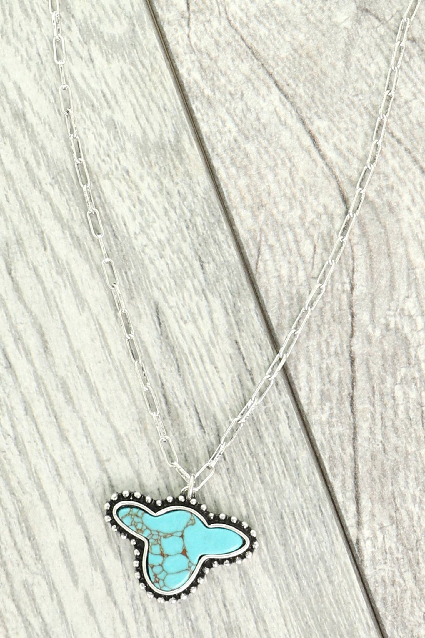 Western Turquoise Cow Head Pendant Necklace