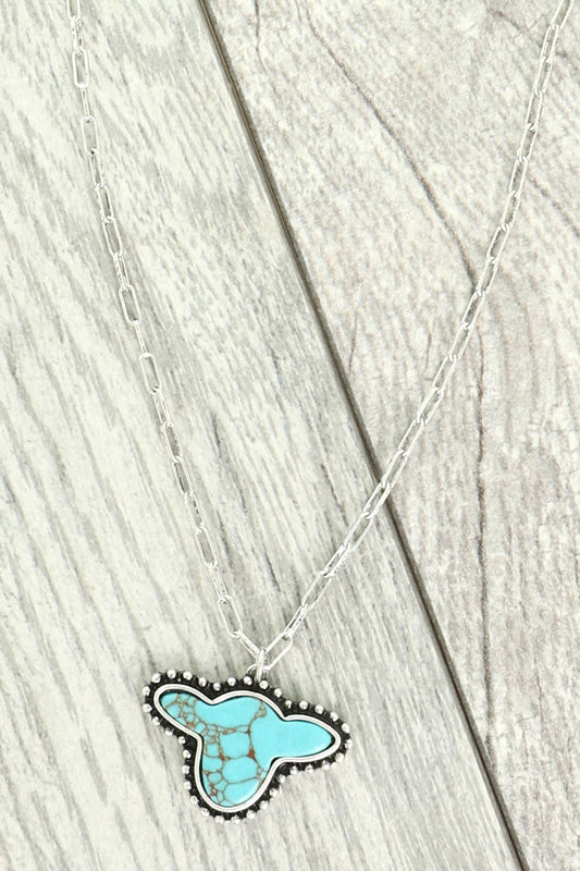 Western Turquoise Cow Head Pendant Necklace
