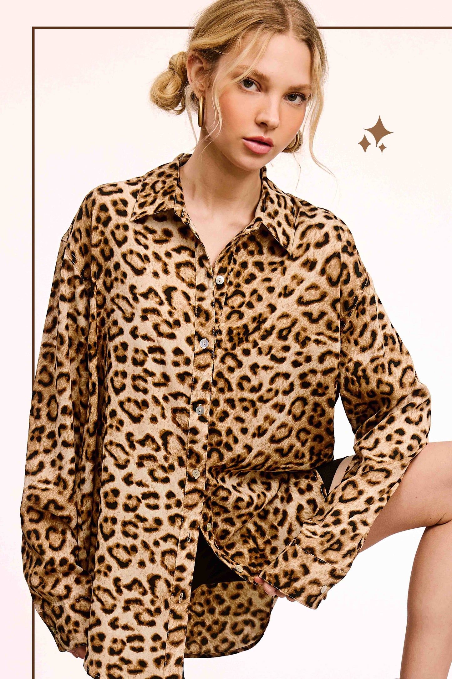 Leopard Printed Button Down Long Sleeve Shirt