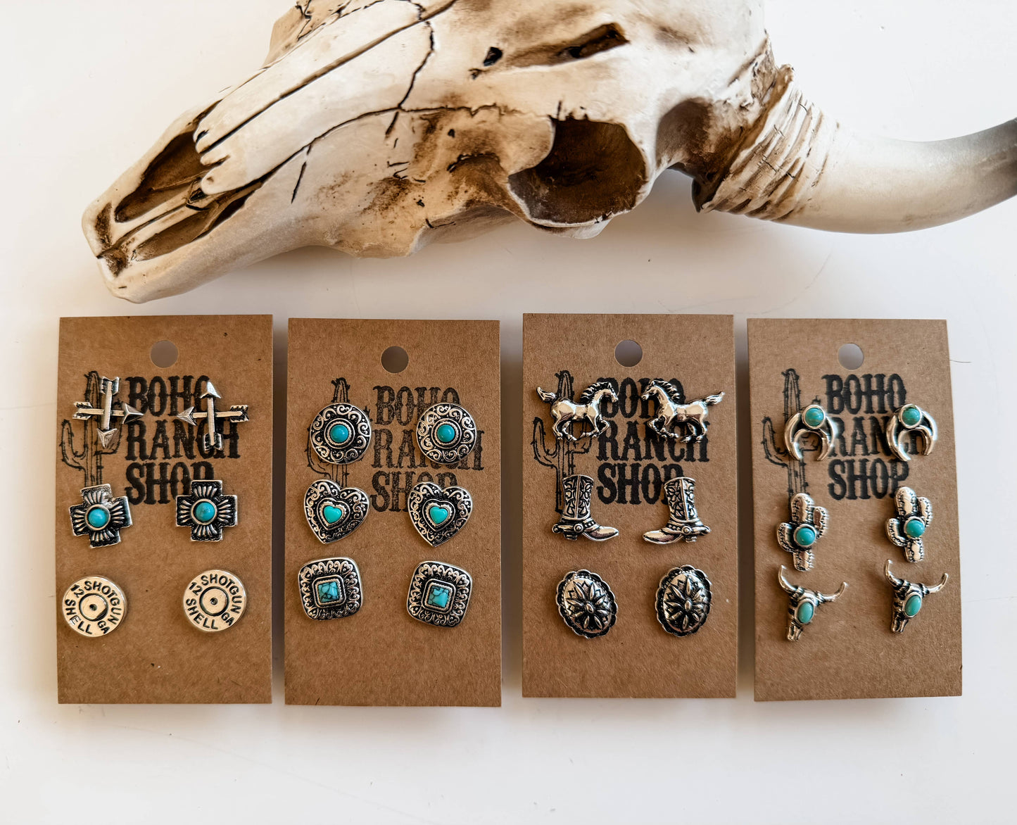 3 Pair Western Theme Stone Earring Set 